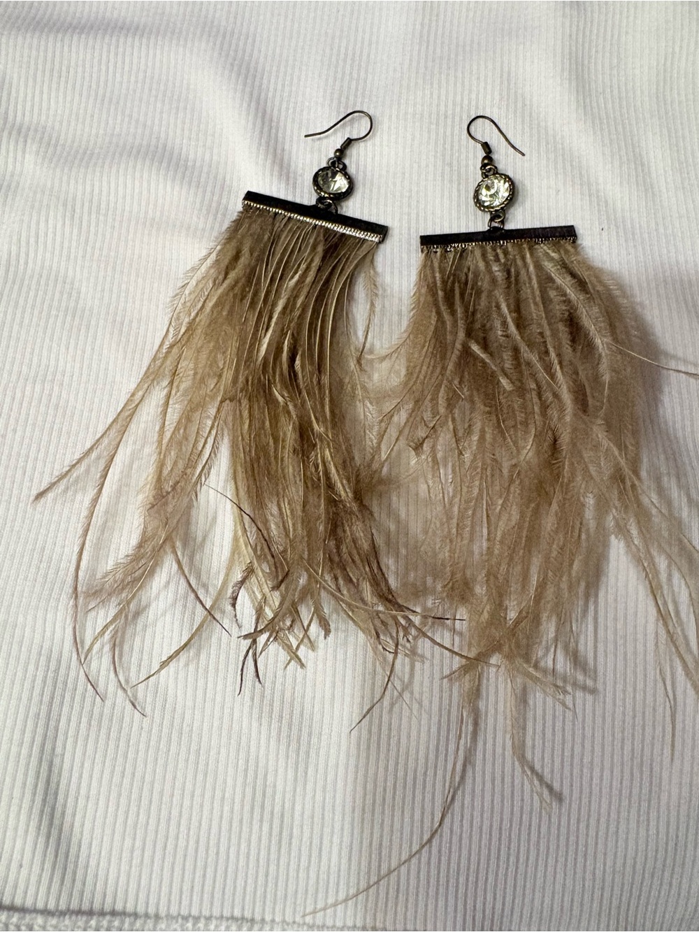 Feather Drop Earrings in Taupe - Elegant Fringe Style